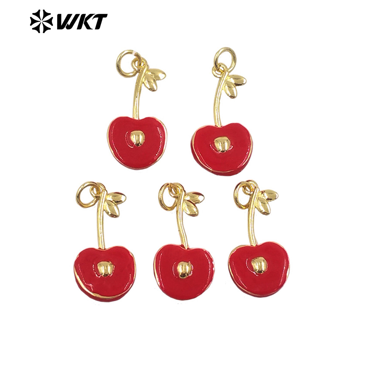 JFE152 Exquisite Romantic Half Cherry Fruit Pendant Gold Electroplated Charms High Quality Yellow Brass With Drop Oil Accessory