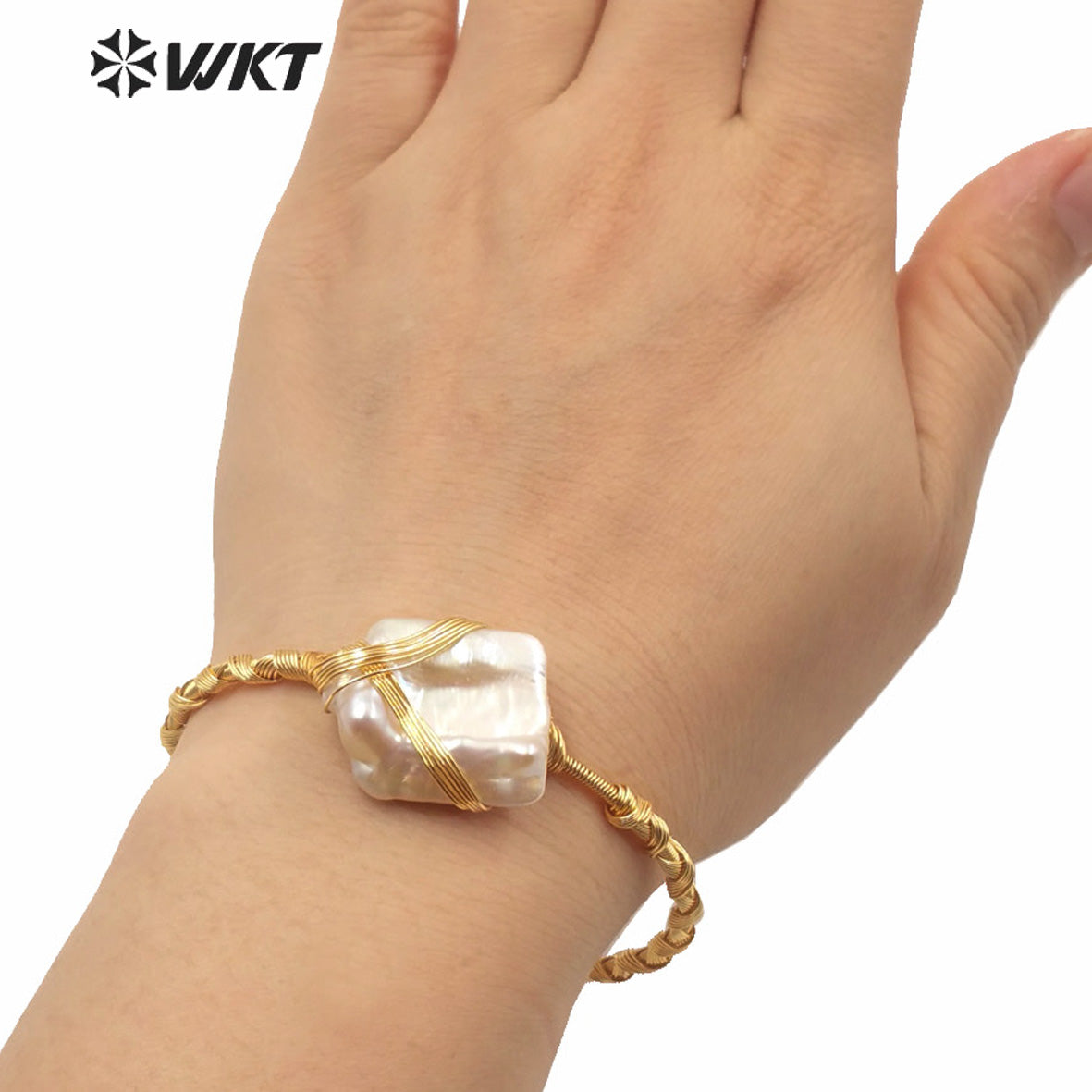 MPB012 Gorgeous Unique Freshwater Pearl Cuff Bracelet Bangle Women Fashion Gold Wire Wrapped Pearl Party Gift Bangle Jewelry
