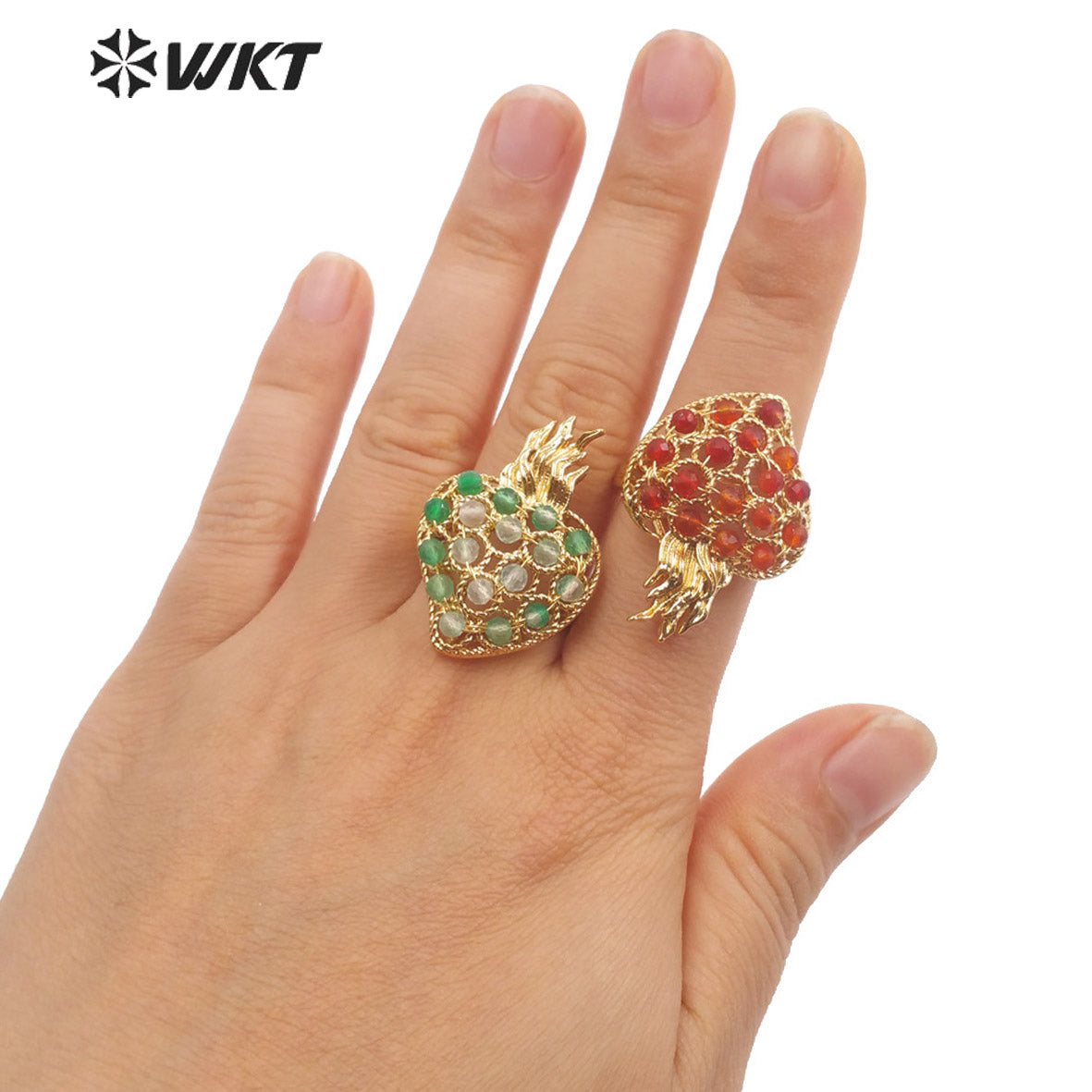 WT-R454 WKT New Design 18k Gold Plated Handmade Gemstone Fire Torch Ring Natural Precious Birthday Stone Ring