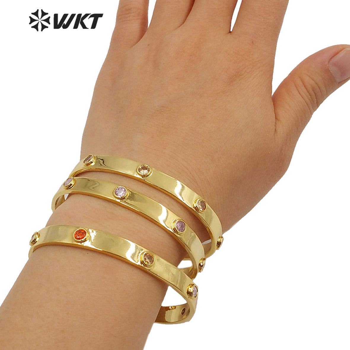 WT-MB117 Elegant Gold Bangle With CZ Stone Multicolor Select Stylish Lady Charm Jewelry Gold Plated CZ Stone Bangle