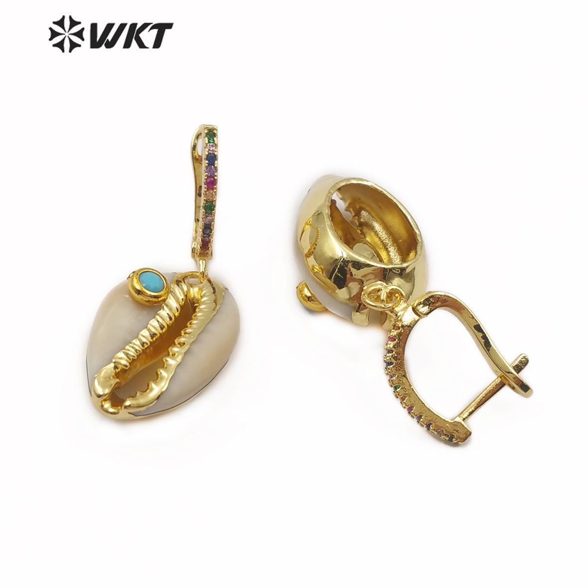 WT-E538 Unique Design Natural Cowrie With Cubic Zircon Charm Earring Stud Earrings Multi Option Original Cowrie Earring