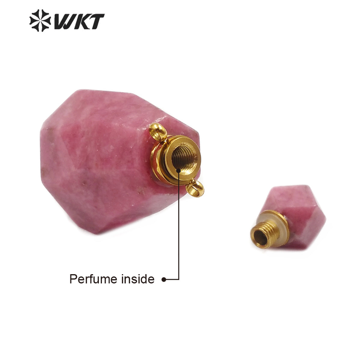 WT-P1479 Newest Natural Stone Perfume Bottle Pendant Smokey Quartz Pendant Rhodonite Pendant Stainless Steel Charm Jewelry