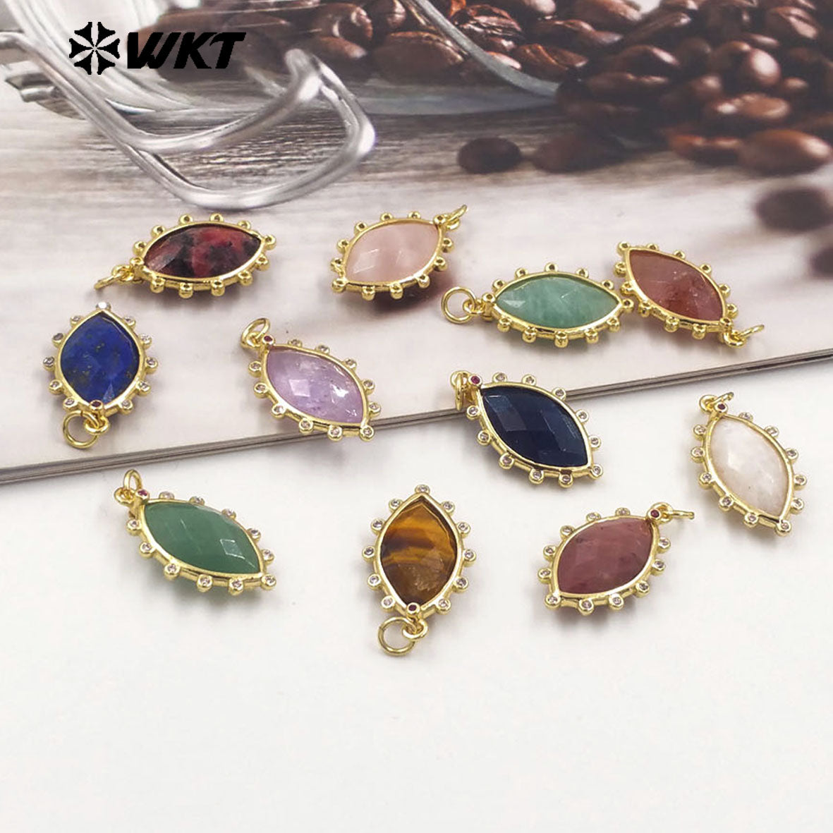 WT-P1975 Europe Delicate Kinds of Gemstone Tiger Eye With Cubic Zircon Setting Charming Jewelry Stone Pendant