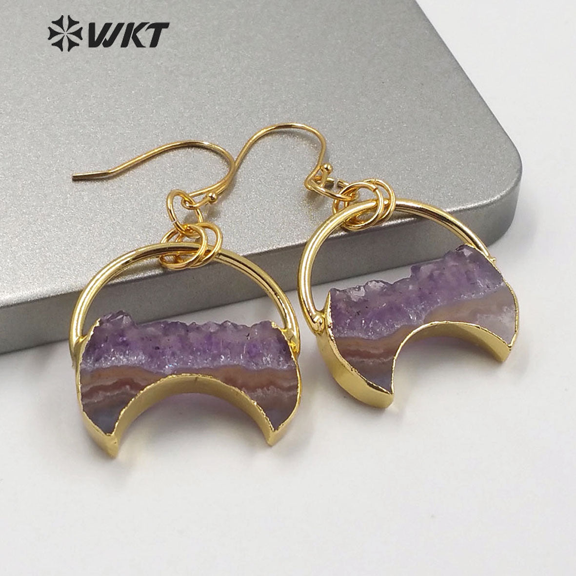 WT-E610 New Design Natural Crescent Amethyst Earring Fashion Charm Jewelry Amethyst Earring Gift for Women