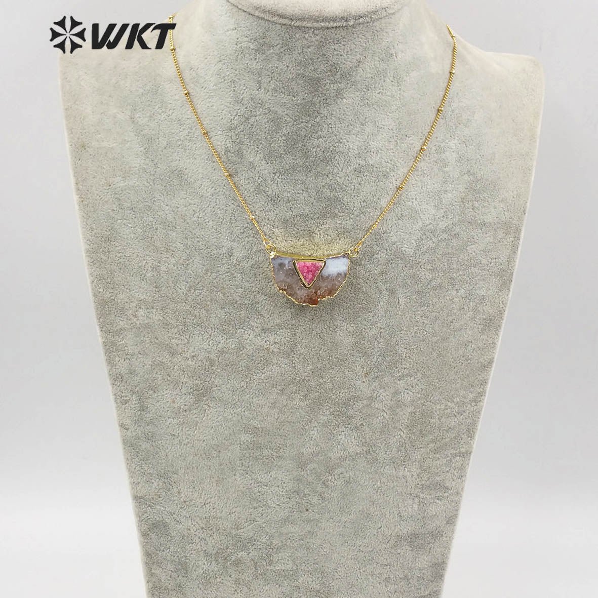 WT-N1208 Wholesale Natural Yellow Citrine Quartz Necklace With Druzy Quartz Charm Fashion Charm Jewelry Yellow Stone Necklace