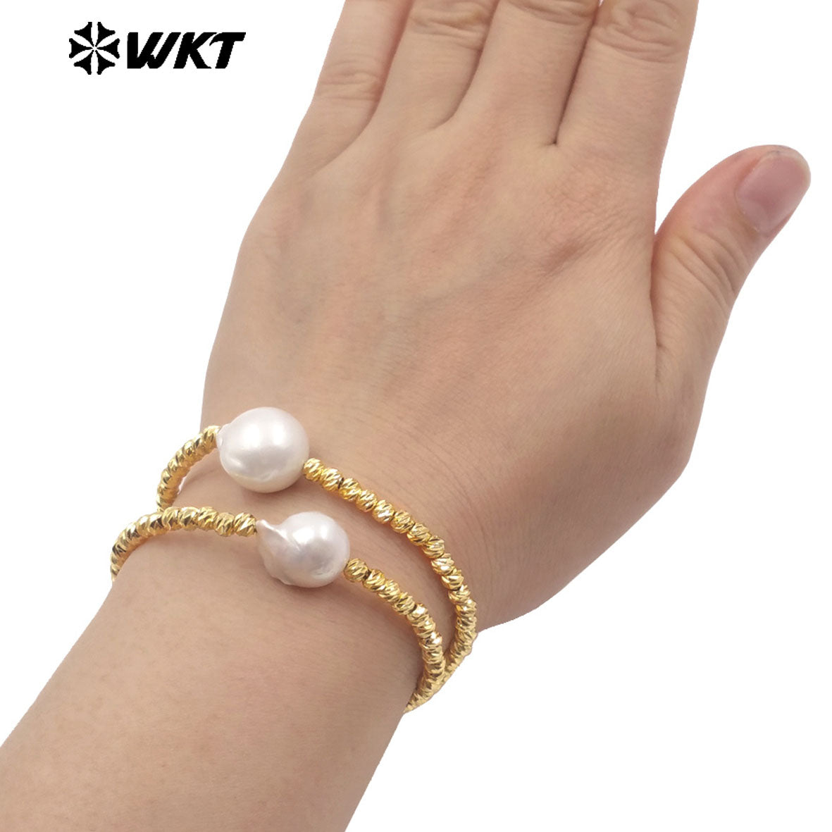 MPB128 Popular Simple Gold Plated Copper Beads With Single Big Natural Baroque Pearl Bracelet For Ladies Elegant Jewelry