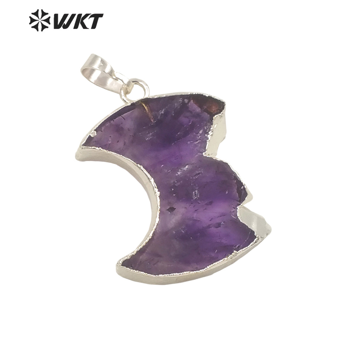 WT-P1714 Newest Fashon Gold Trim Slice Brazil Amethyst Moon Pendant Women Energy Natural Stone Carved Jewelry Pendant