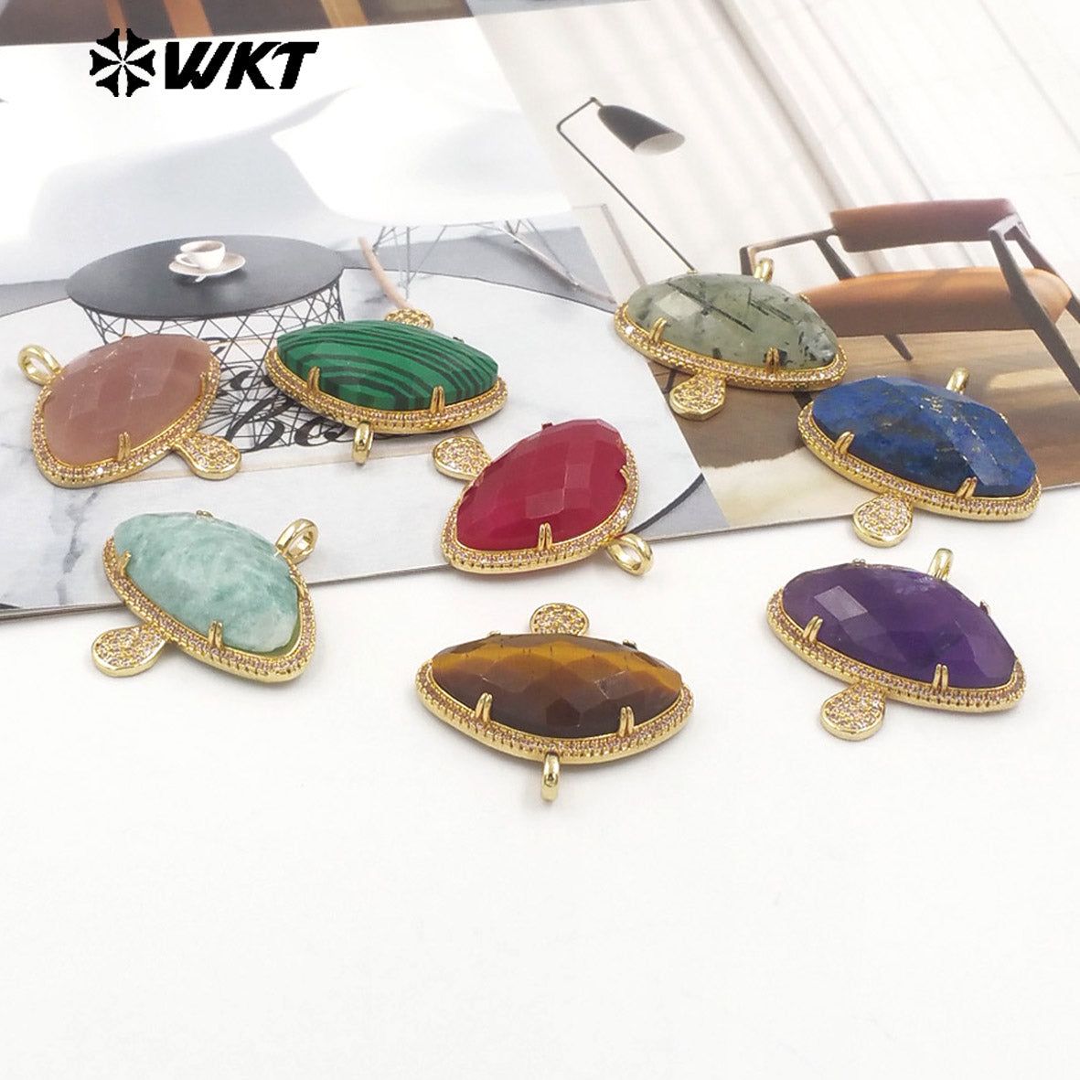 WT-MP297 Lovely 18K Real Gold Plated Natural Gemstone Setting America Popular Mushroom Jewelry Pendants Colors Available