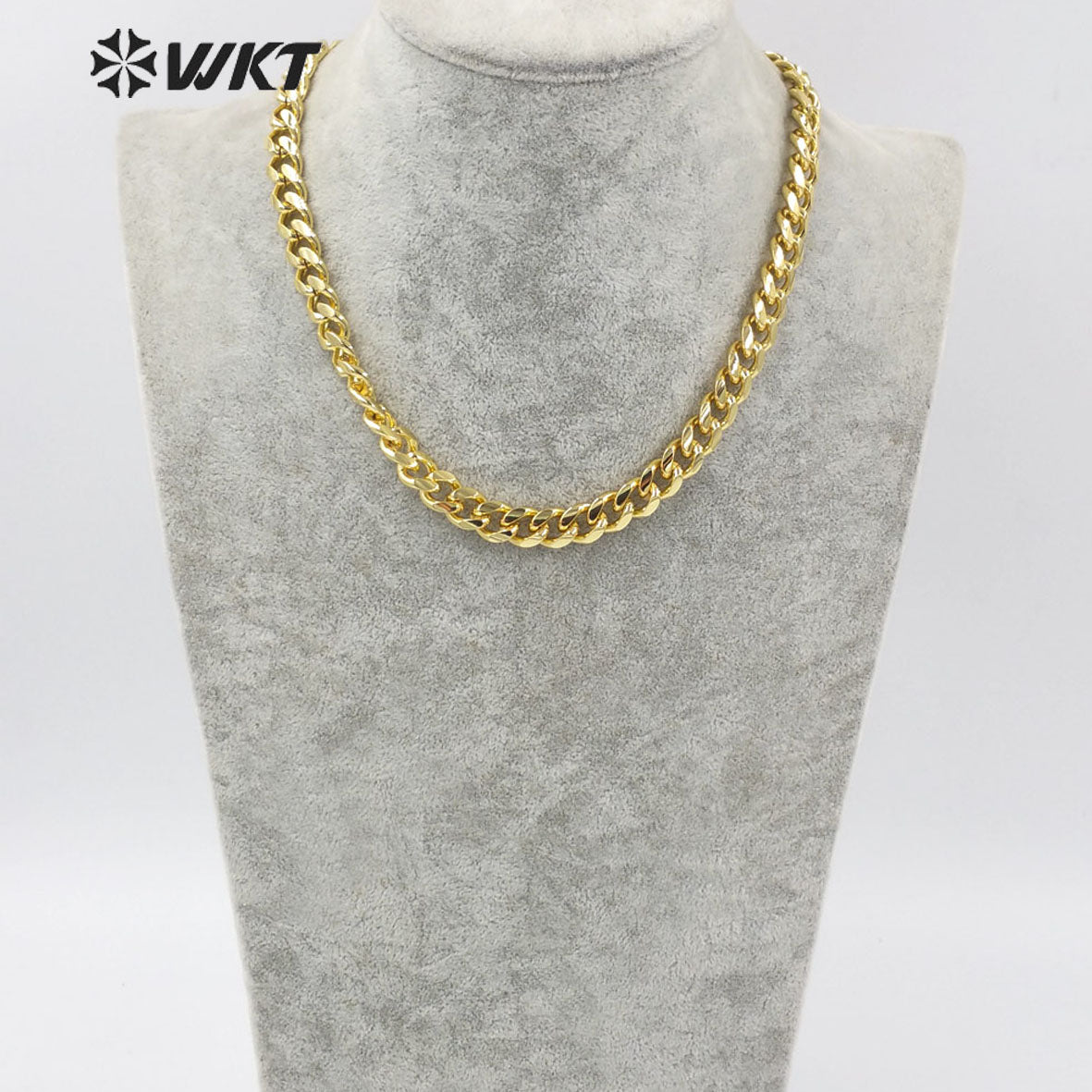 BFN015 WKT Newest Fashion 18k Real Gold Plated Alloy Metal Chain Necklace Big Chunky Faceted Finished Twisted Simple Chocker