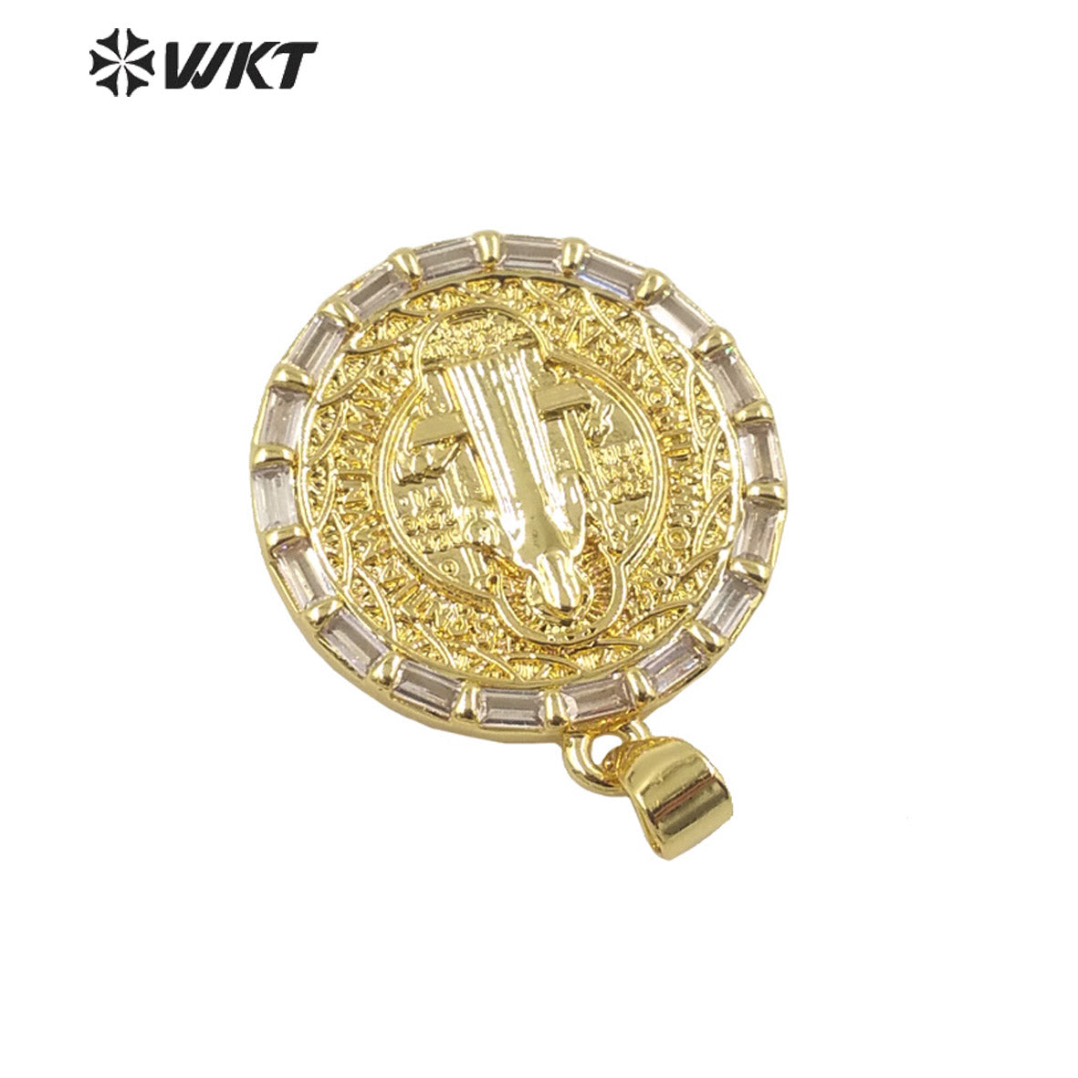 WT-MP285 Newest Vintage Style Female Deity Shaped Round Shaped Cubic Zircon Madonna Design Pendant