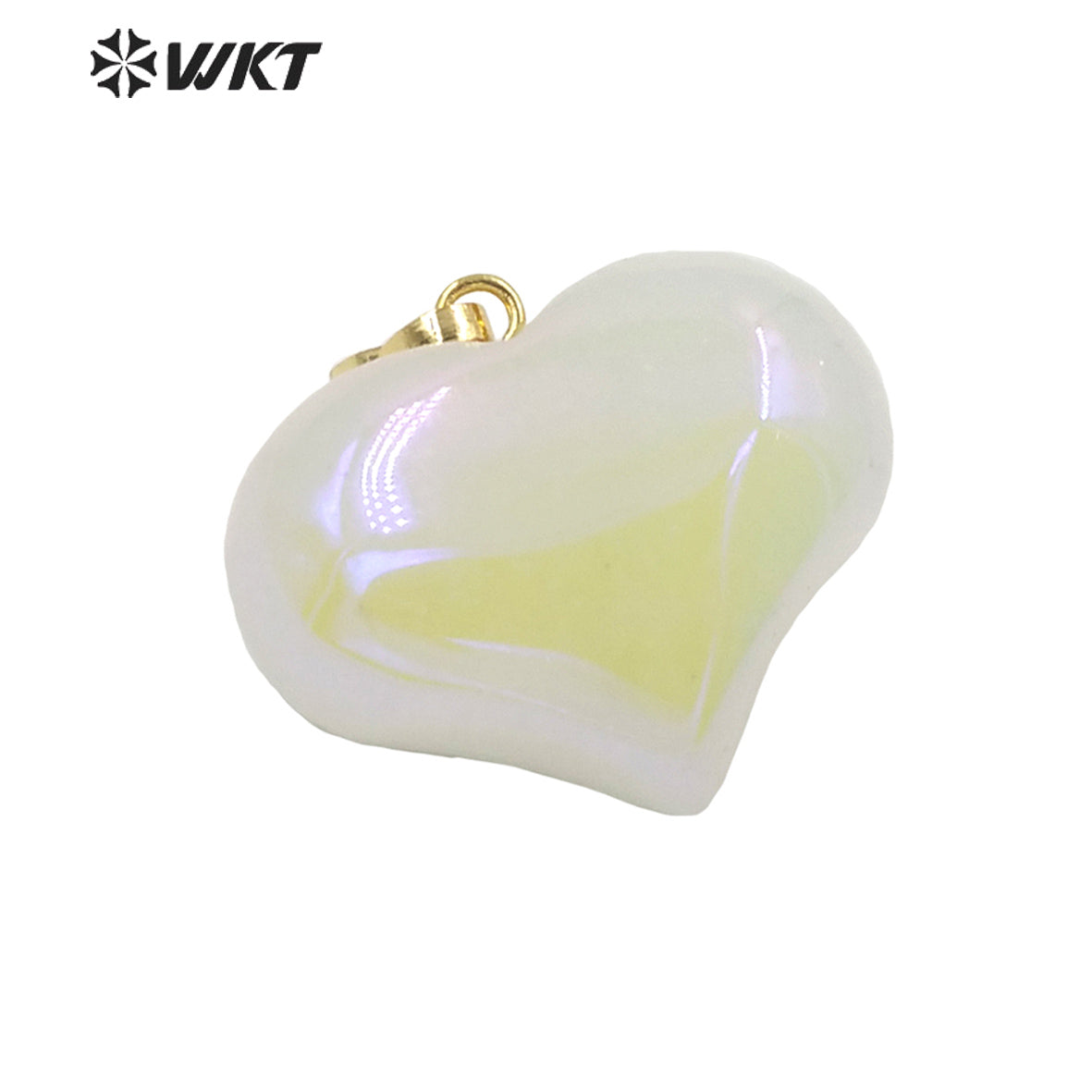 WT-P1707 Wholesale Fashion Gold Aura Crystal Quartz Heart Stone Pendant Simple Hoop Natural Flash rainbow Heart Pendant