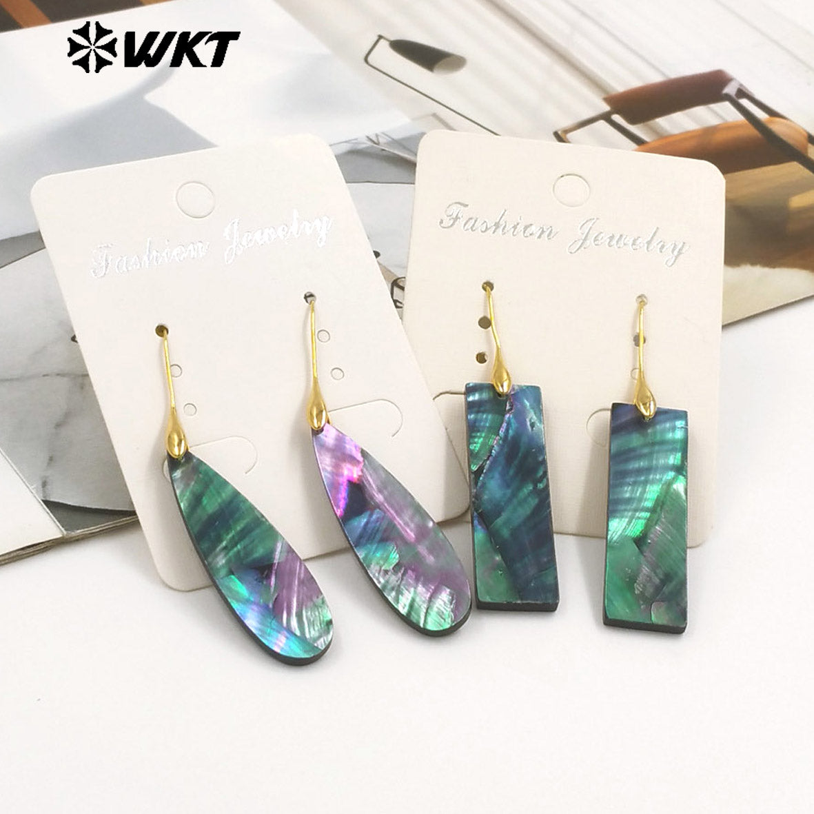 WT-MPE162 Good Quality Vintage Style Sparkling Multi Shapes Natural Abalone Shell Earrings For Ladies Party Jewelry Gift