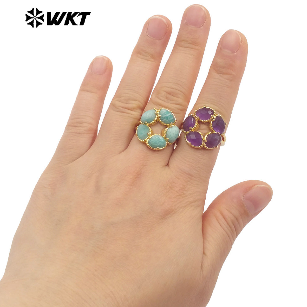 WT-R528 Wholesale New Colorful Gemstone Made Assemble Flower Stone Women Ring With Claw Setting for Anniversary