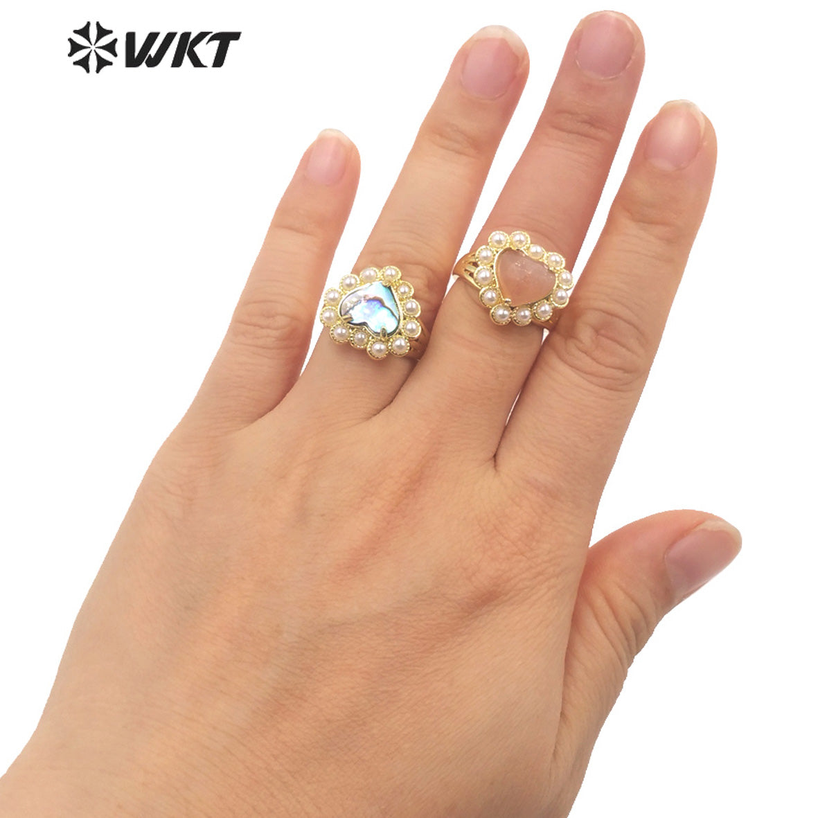 WT-MPR080 Lovely 18K Real Gold Plated Natural Sun Stone With Artificial Decorative Fashion Heart Gemstone Girl Ring
