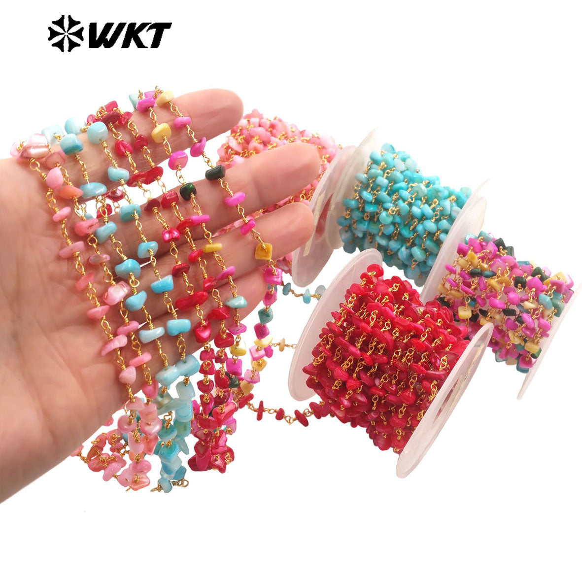 WT-RBC238 Spring New Color Fashion Colorful Shell Made by Wire Wrapped Beads Chain for Jewelry Diy Findings