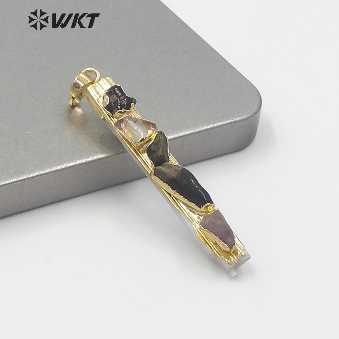 WT-P1560 Amazing Charming rainbow Tourmaline Stick Selenite Stone Necklace Slim Long White Selenite Charm Stone Necklace