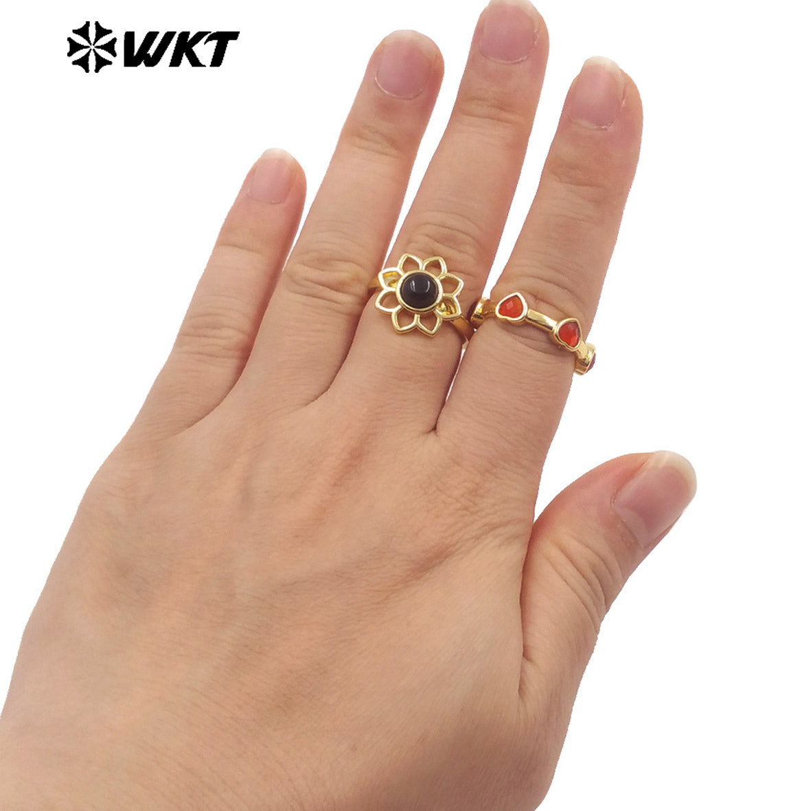 WT-R536 New Design Colorful Lovely Natural Tiny Stone Setting Open Size Heart Ring for Girls Gift Jewelry