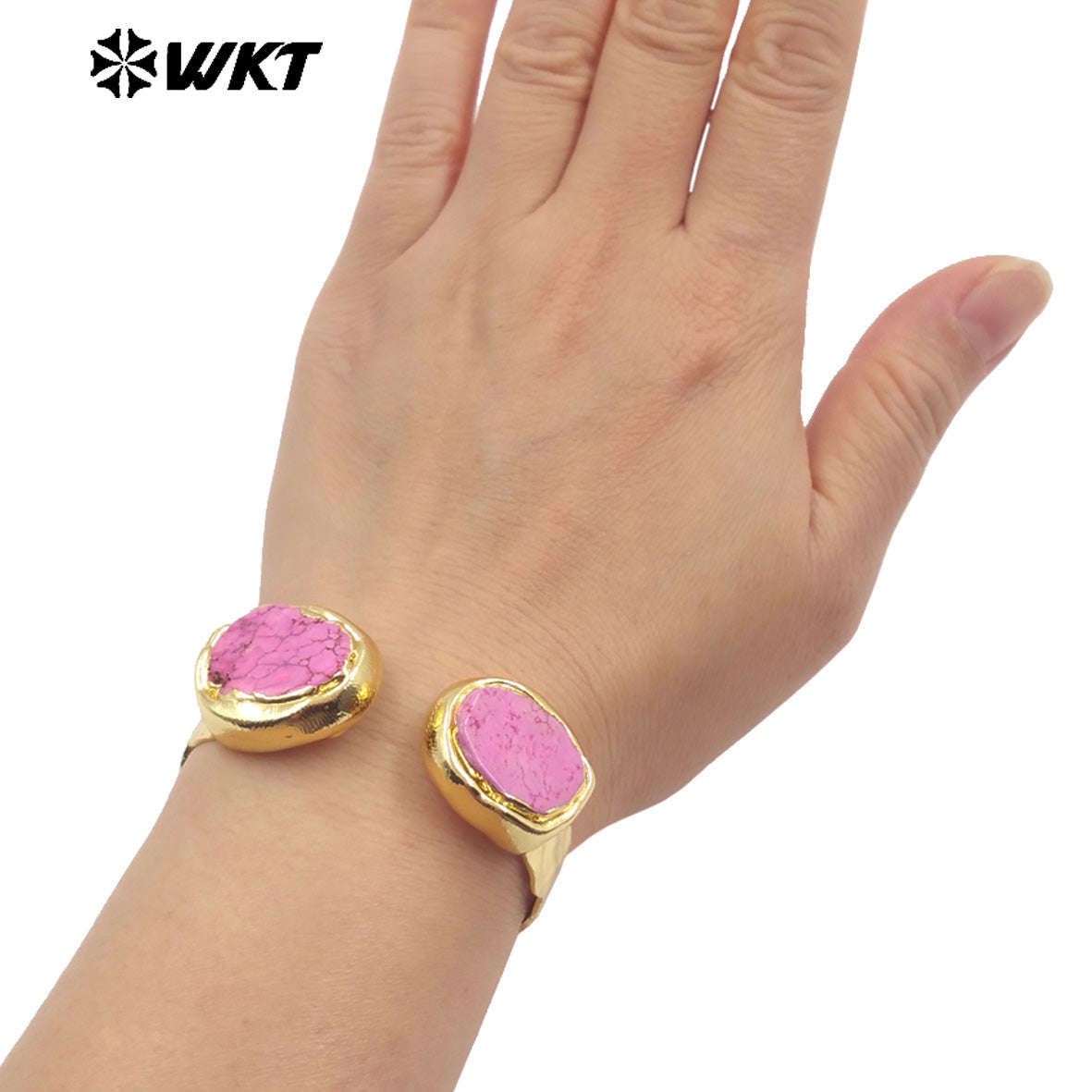 WT-B694 Fashionable Couple Jewelry in Colorful Turquoise Grain Double Stone With 18k Gold Plated Can Be Adjustable Bangle