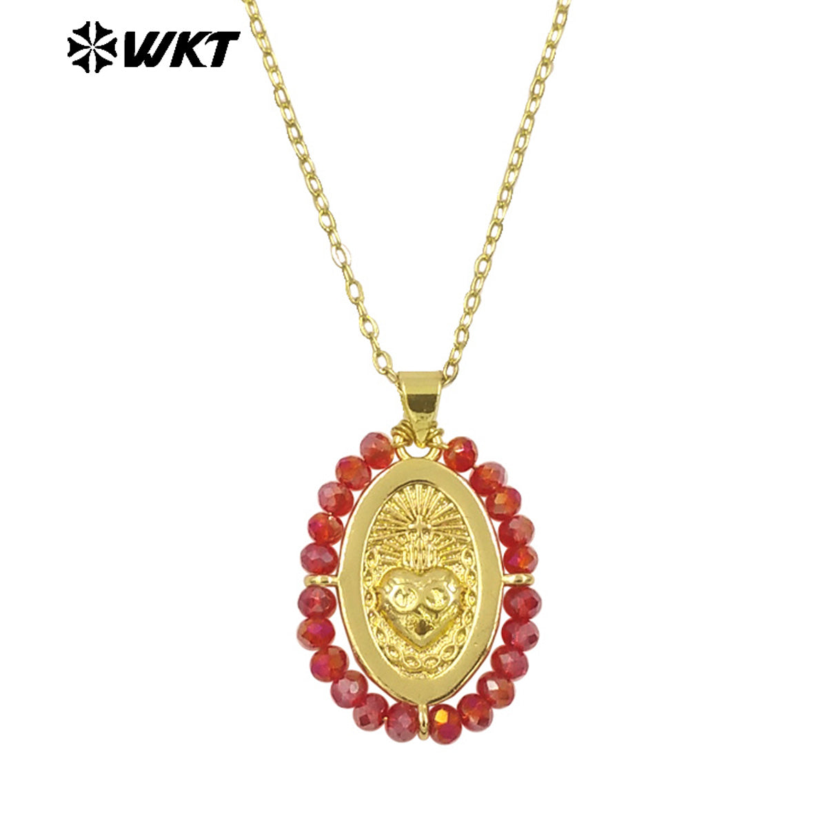 WT-MN993 New Spring Design 2024 Oval Shape Sant Heart Religious Gold Medal Necklace Women Jewelry