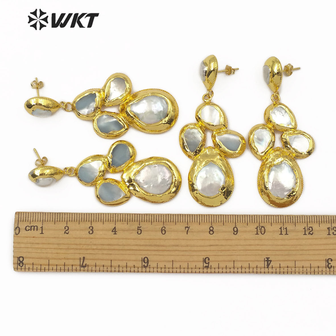 WT-E496 Gold Electroplated Pearl Jewelry for Wedding Jewelry Irregular Shape Pearl Drop Earring Freshwater Pearl Earring