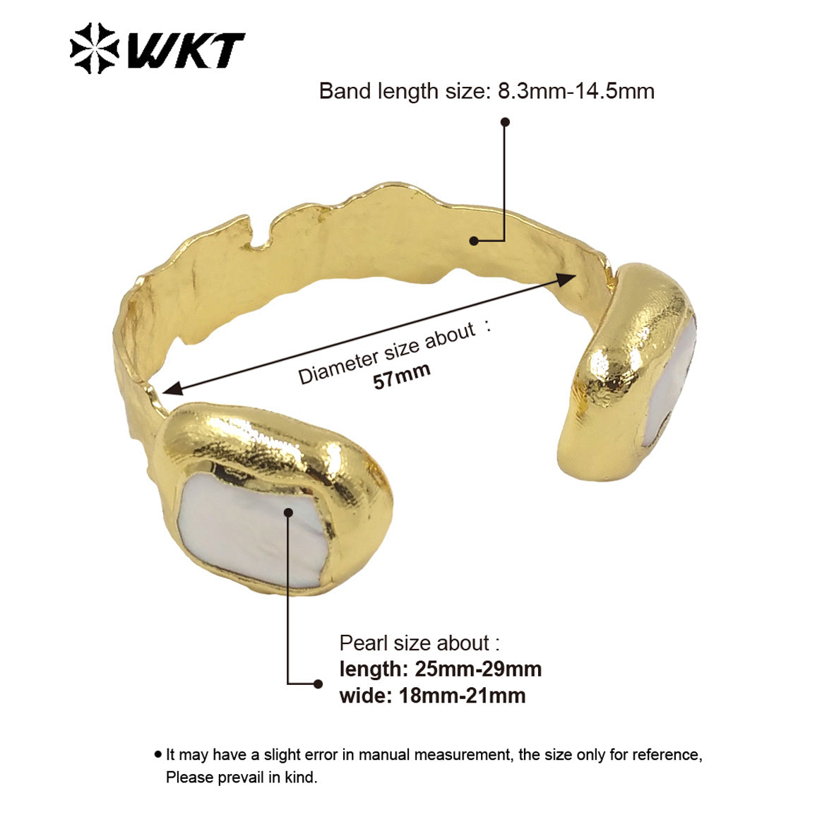 WT-MPB045 Adjustable Fashion Elegant Women Pearl Yellow Brass Bangle New Design with 18k Gold Plated Bangle Pearl Bangle