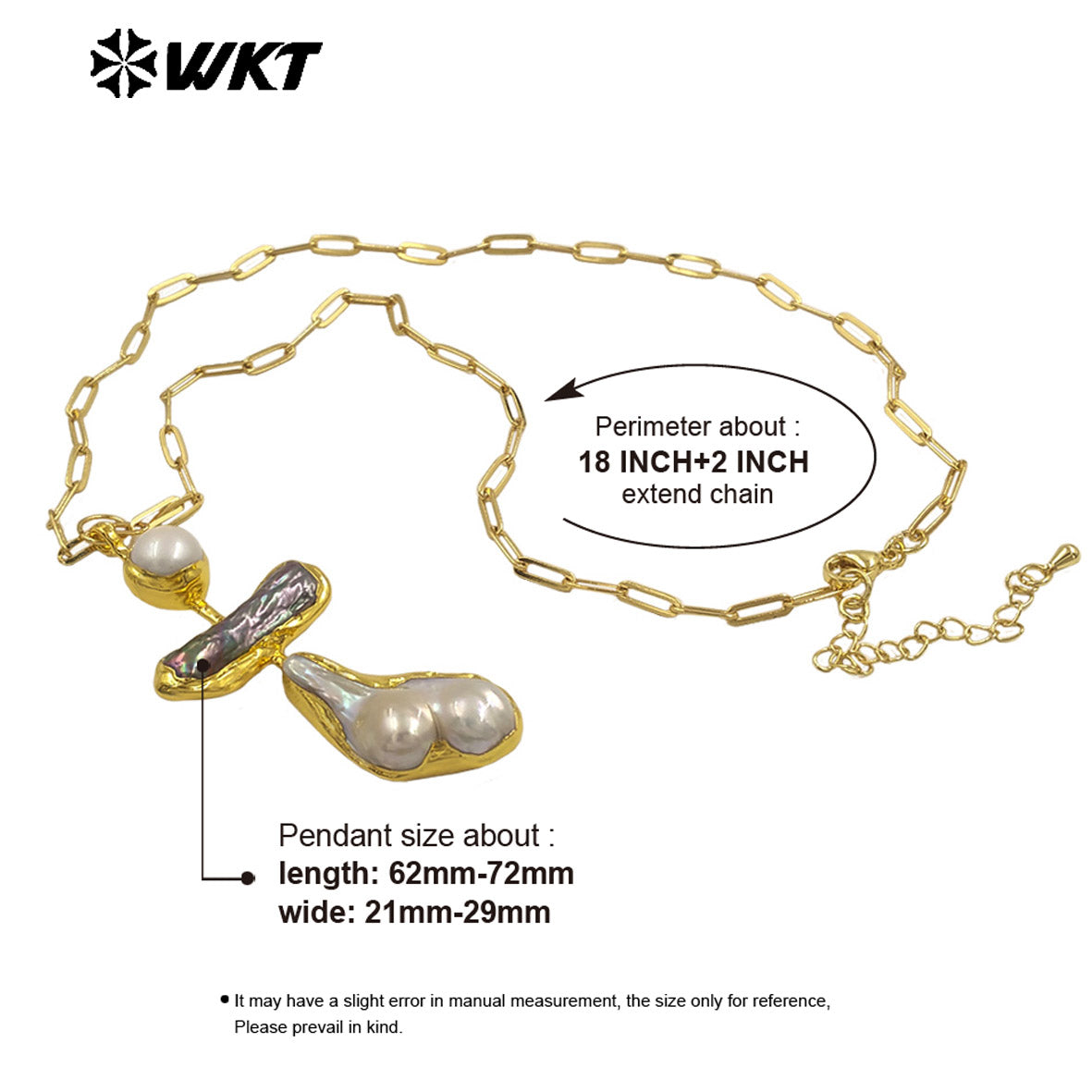 WT-JN335 18K Gold Electroplated Elegant Luxury Natural Irregular Freshwater Pearl Pendant Necklace Anniversary Jewelry