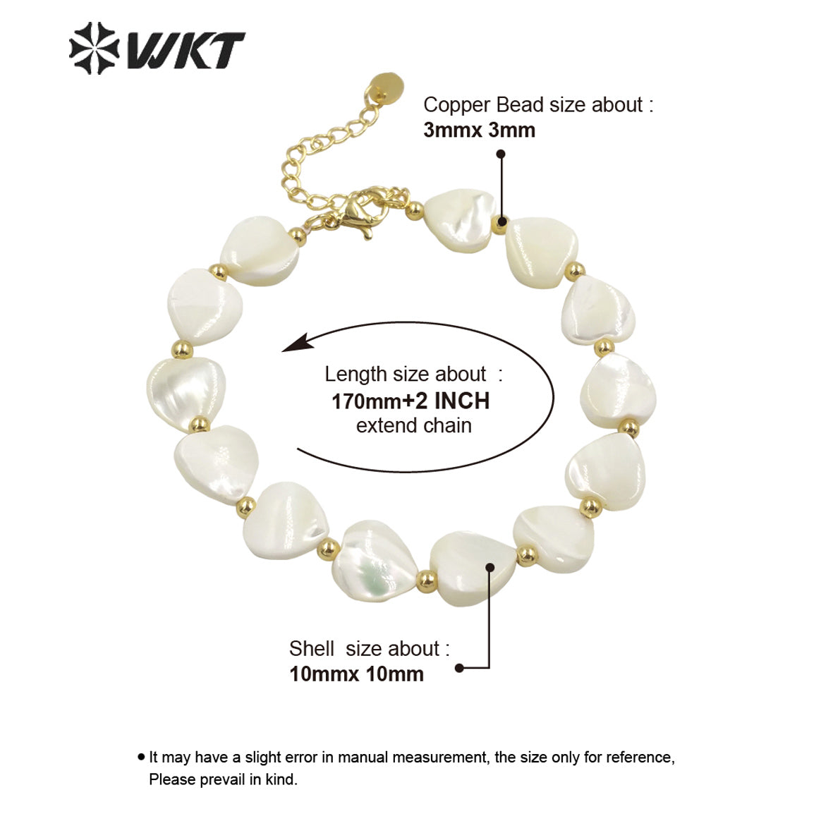 WT-MPB063 Unique Bohemian Vintage White Shell Made Heart Bracelet with Clasp Gold Strand Beads Heart Jewelry Women Bracelets
