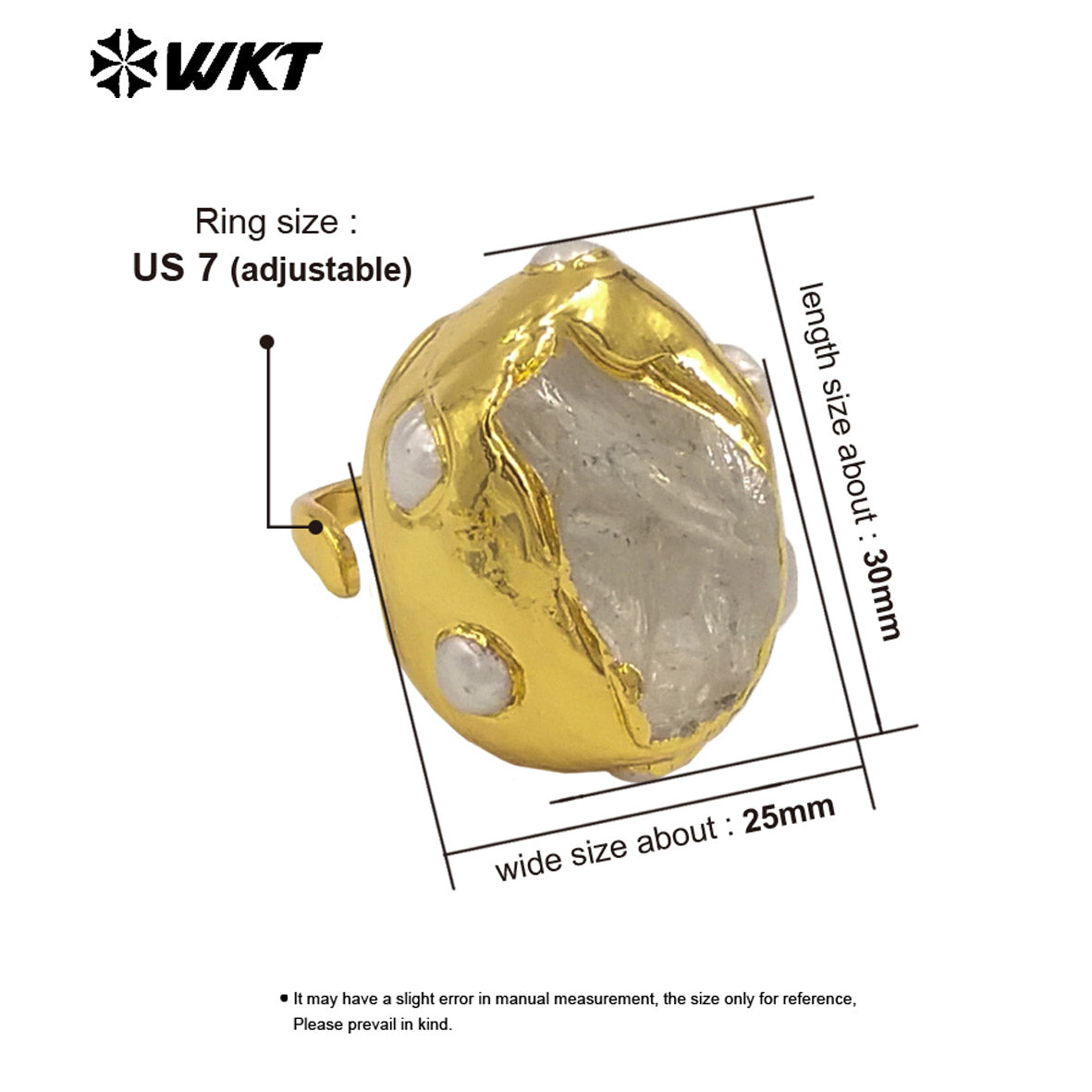 WT-MPR135 Top Quality Excellent Women And Men Jewelry Gold Electroplated With Raw Crystal Quartz Stone Adjustable Size Rings