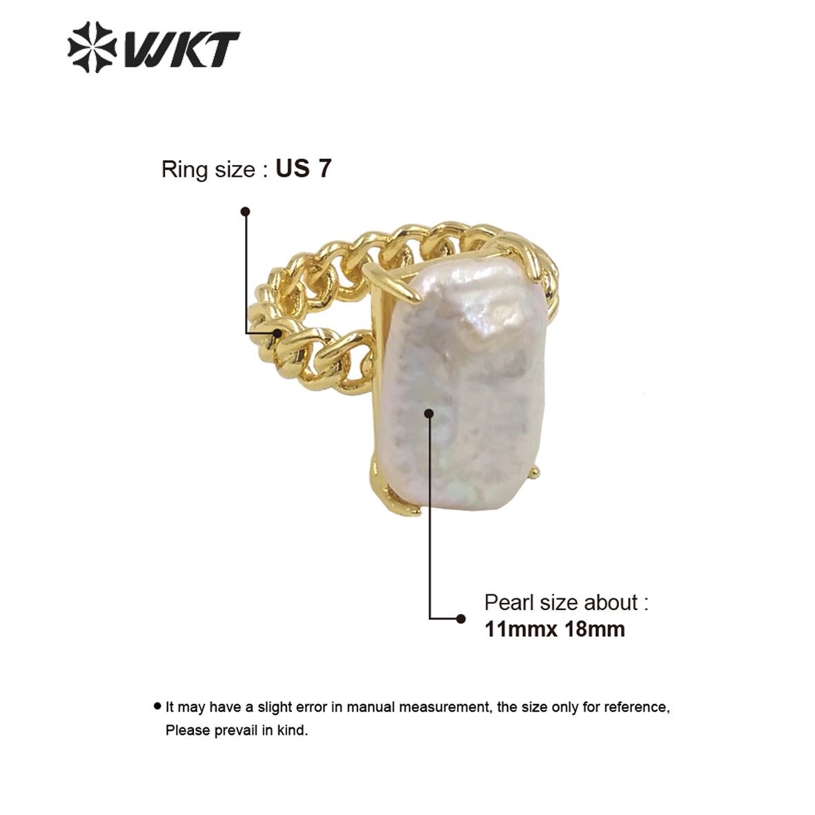 WT-MPR068 Gorgeous Trendy Fashion Natural Freshwater Pearl 18k Gold Plating for Women Lucky Unique Design Ring