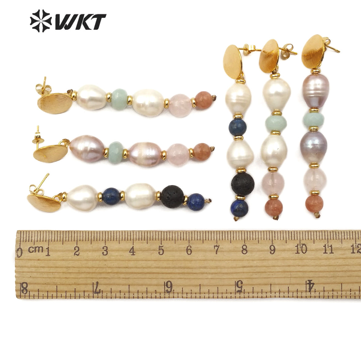 WT-E570 Wholesale Women Jewelry Pearls and Stone Beads Earrings with Gold Plated Natural Pearl and Stone Jewelry