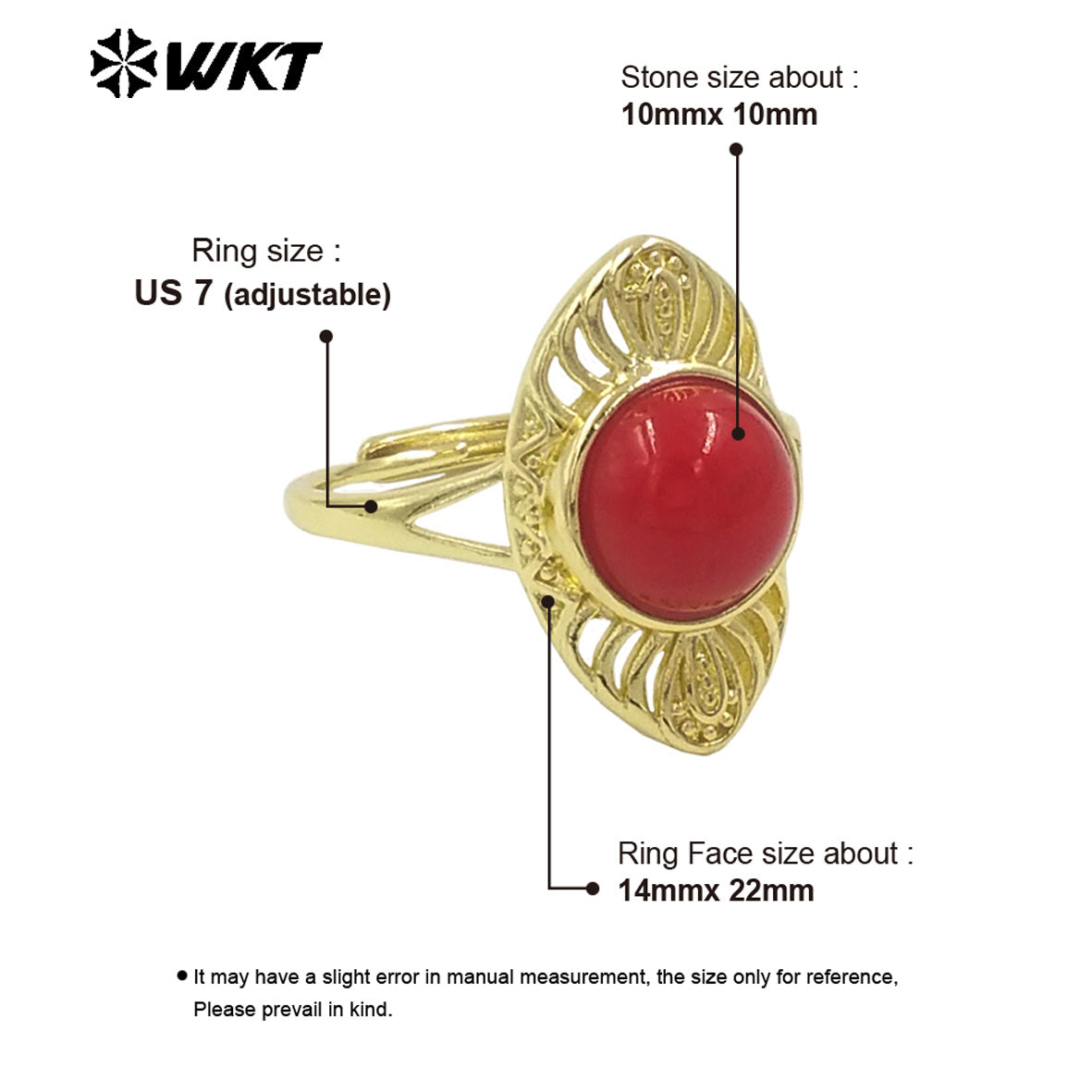 WT-MPR107 New Wholesale Women Gold Plated Adjustable Size Natural Pearl and Red Coral Ring Party Jewelry