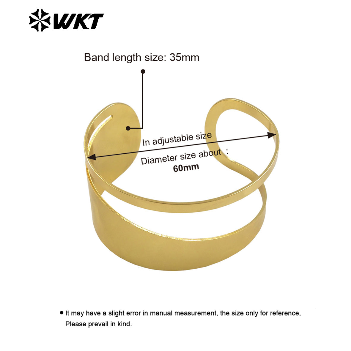 WT-B666 Uniquely Designed Adjustable 18k Real Gold Plated Natural Yellow Brass Bracelet Can Be a Special Gift for Men or Women