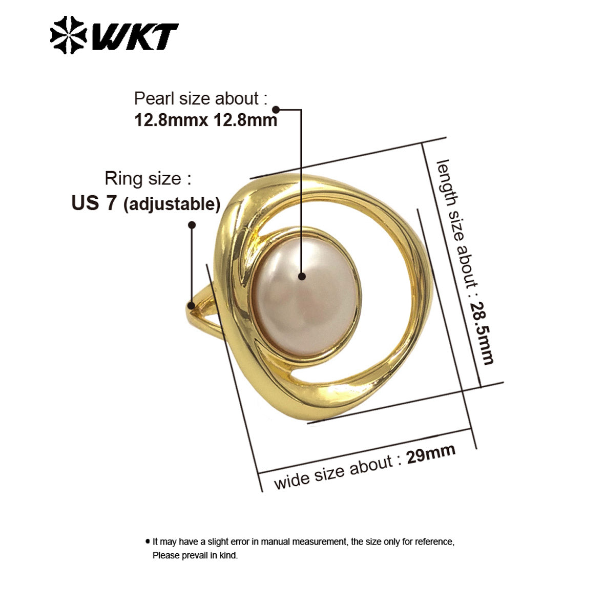 WT-MPR133 Amazing Design 18K Gold Plated Double Layers Ring With Freshwater Pearl Women Elegant Gorgeous Jewelry Adjustable Size