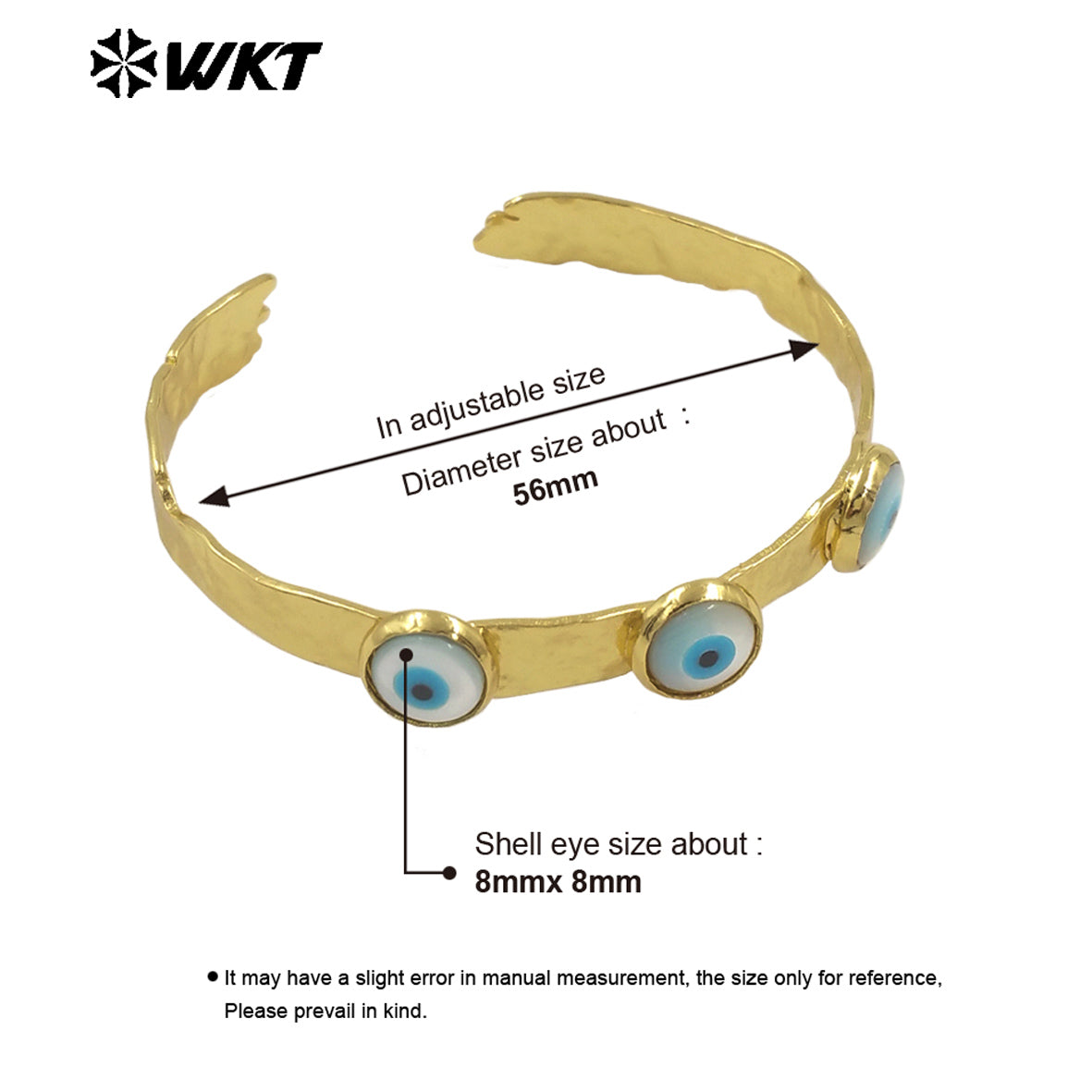 MPB113 Women Open Cuff Fashion Vintage Style Energy Religious Shell Turkey Eye Bangle for Women in 18K Real Gold Plated
