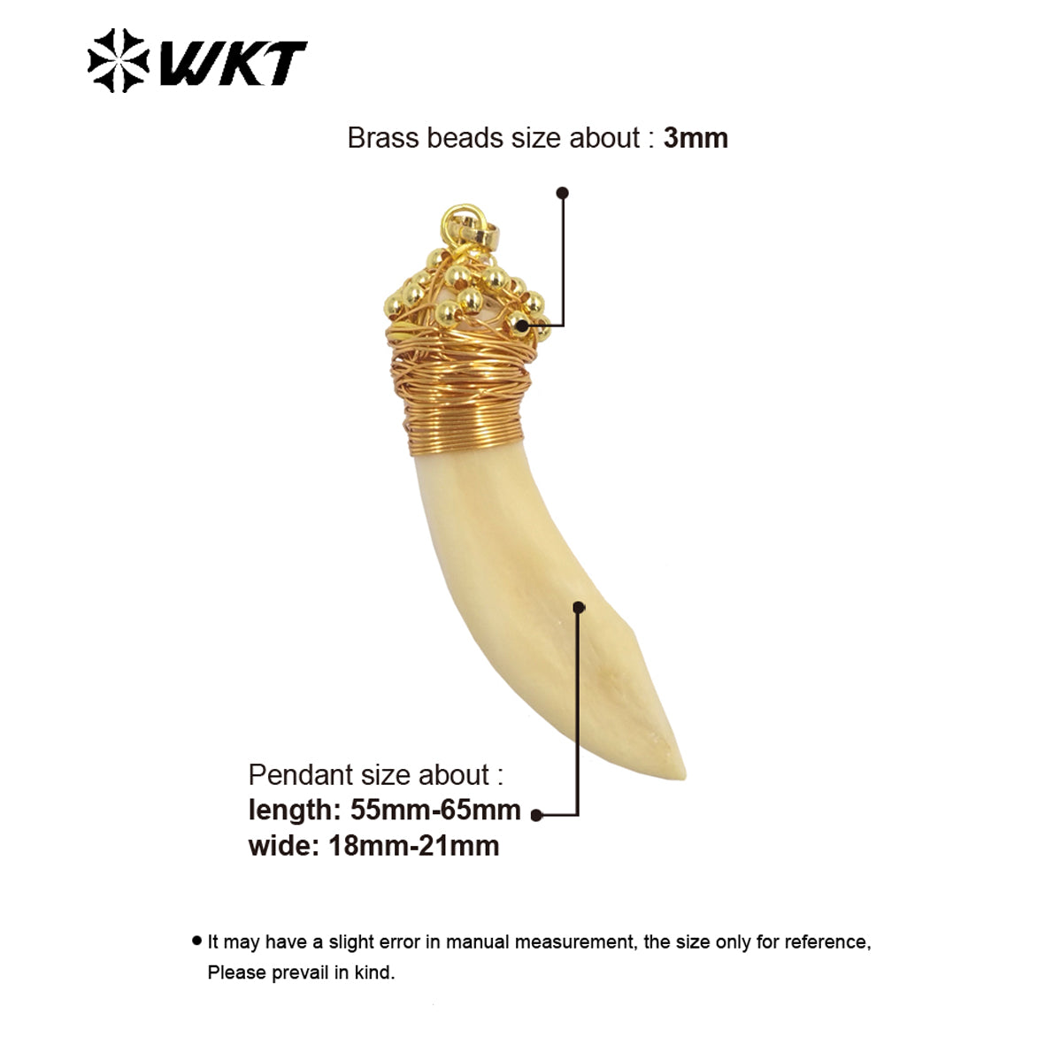 WT-P1913 New Elephant Teeth Design Punk Pendant 18k Real Gold Plated Claw Setting Oval Teeth Pendants for Birthday