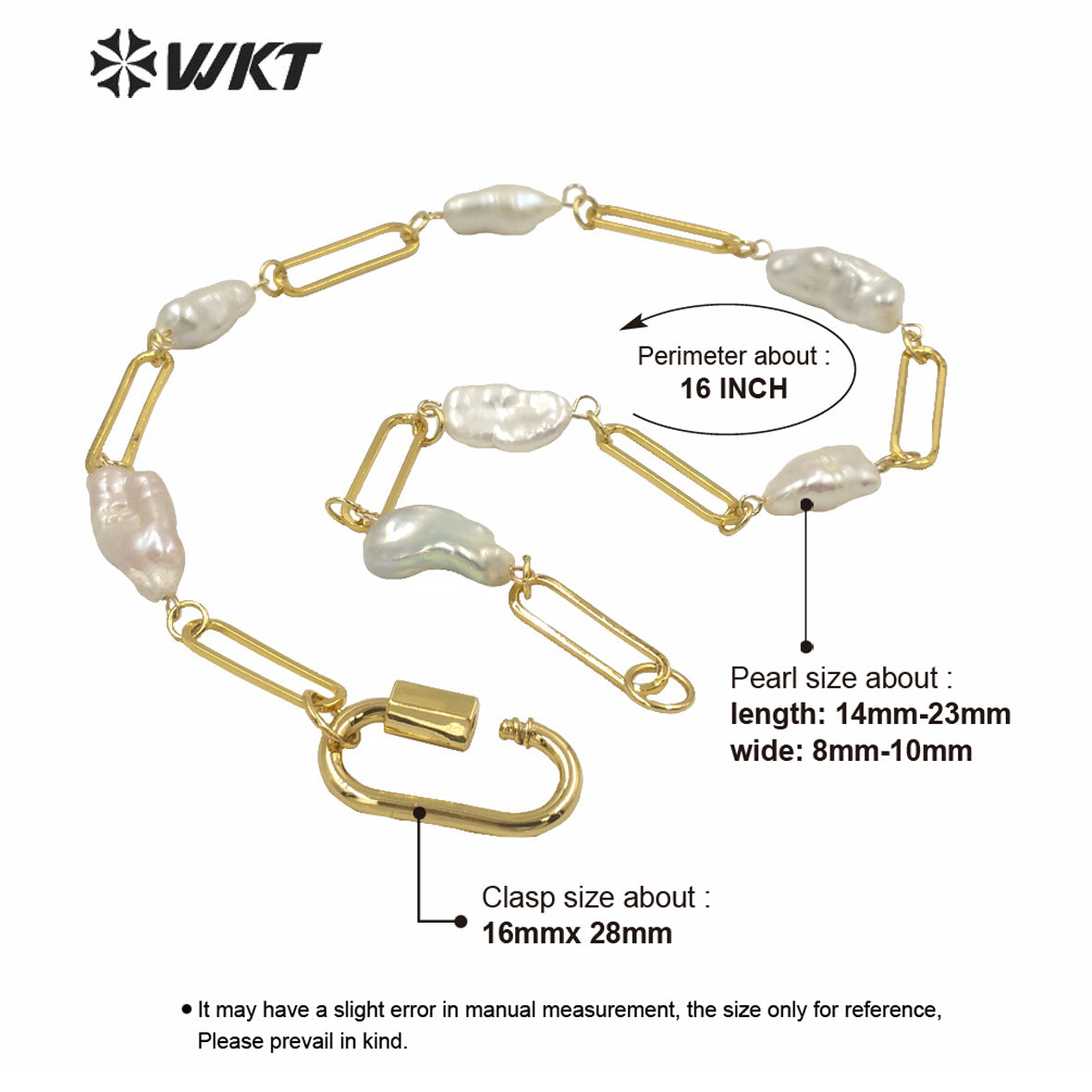 WT-JN133 Newest WKT Exclusive Design Link Chain Mix Pearl Gorgeous Fashion Lady Necklace for Party or Wedding Match Choker