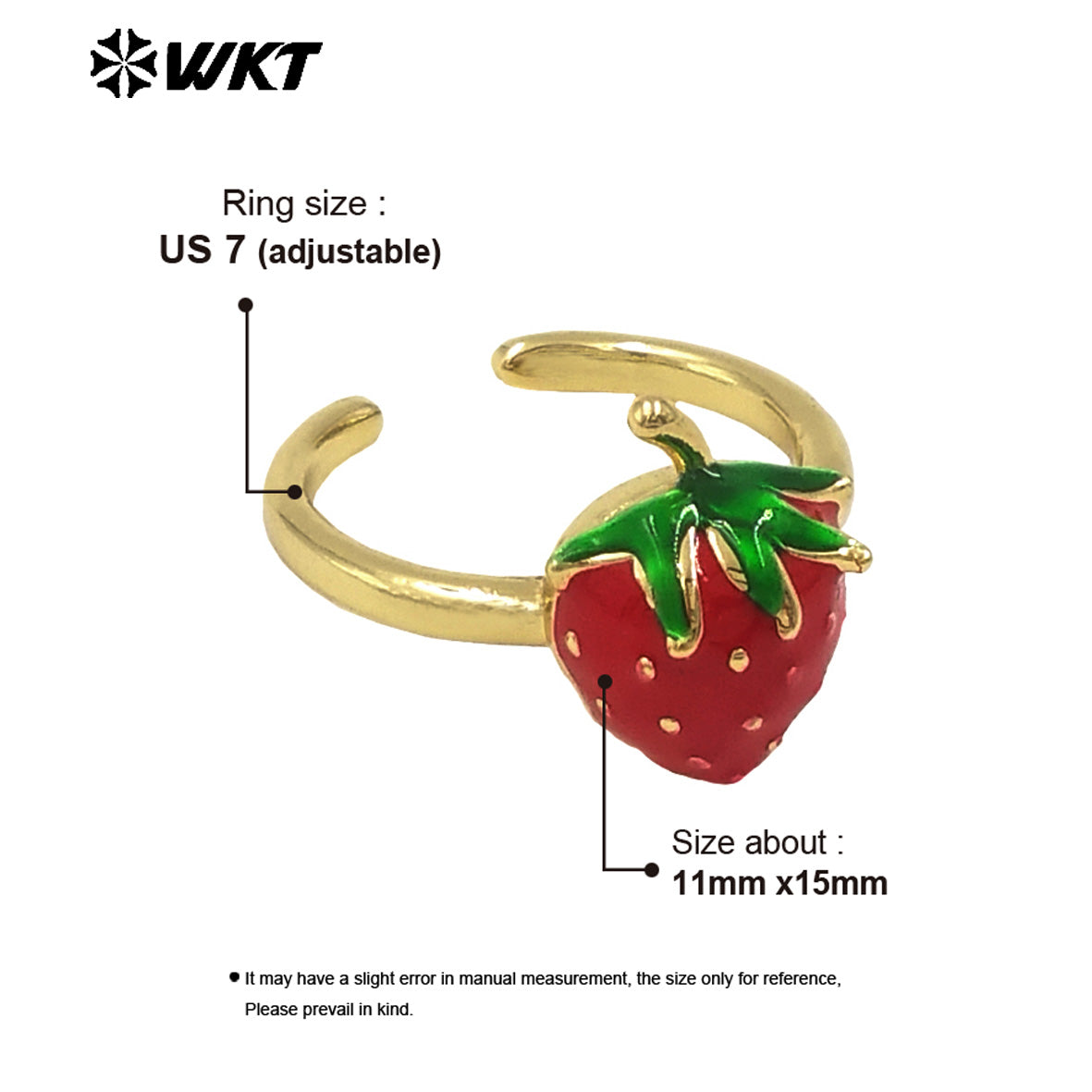 WT-RF007 New Arrival Yellow Brass With Drop Oil Ring Women Lovely Strawberry Design Gold Plated For Party Jewelry Accessories