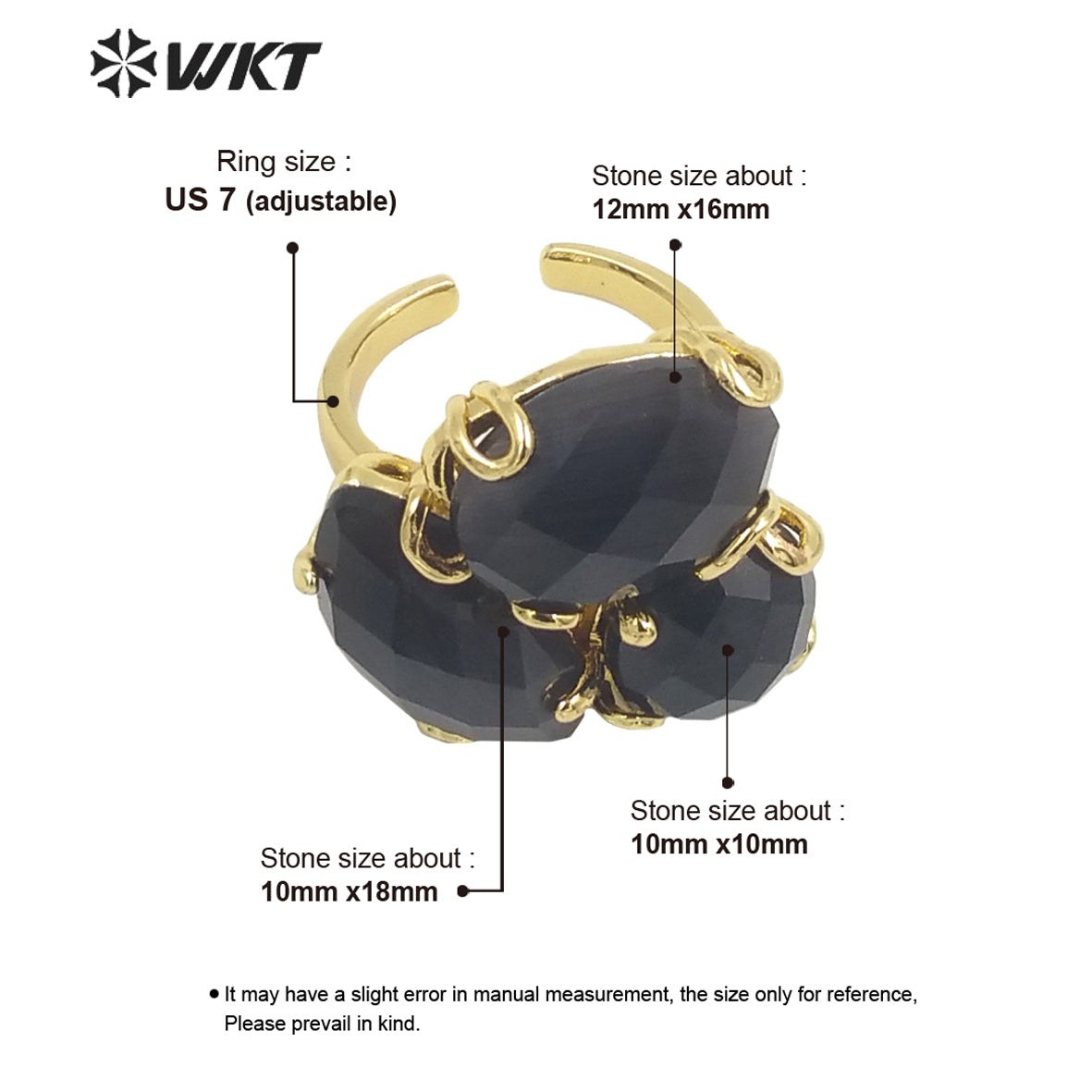 WT-R420 Europe Court style colorful Cat Eye stone Ring 18k real gold plated triple stone Flower Ring with Prong setting
