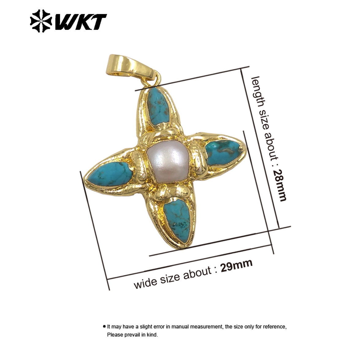 WT-P2038 Exclusive Trendy Design Gold Plated Natural Turquoise And Pearl Pointed Cross Pendants For Women Lovely Gift DIY