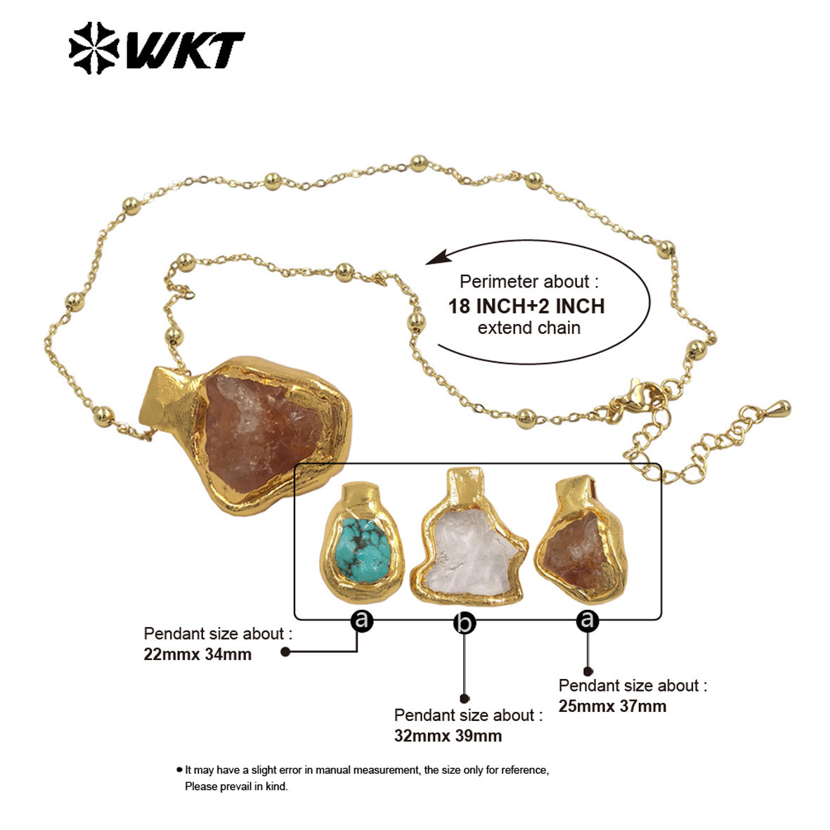 WT-N1500 Exquisite Gold Electroplated Natural Quartz And Turquoise Stone Irregular Pendant Necklace For Women Daily Decoration