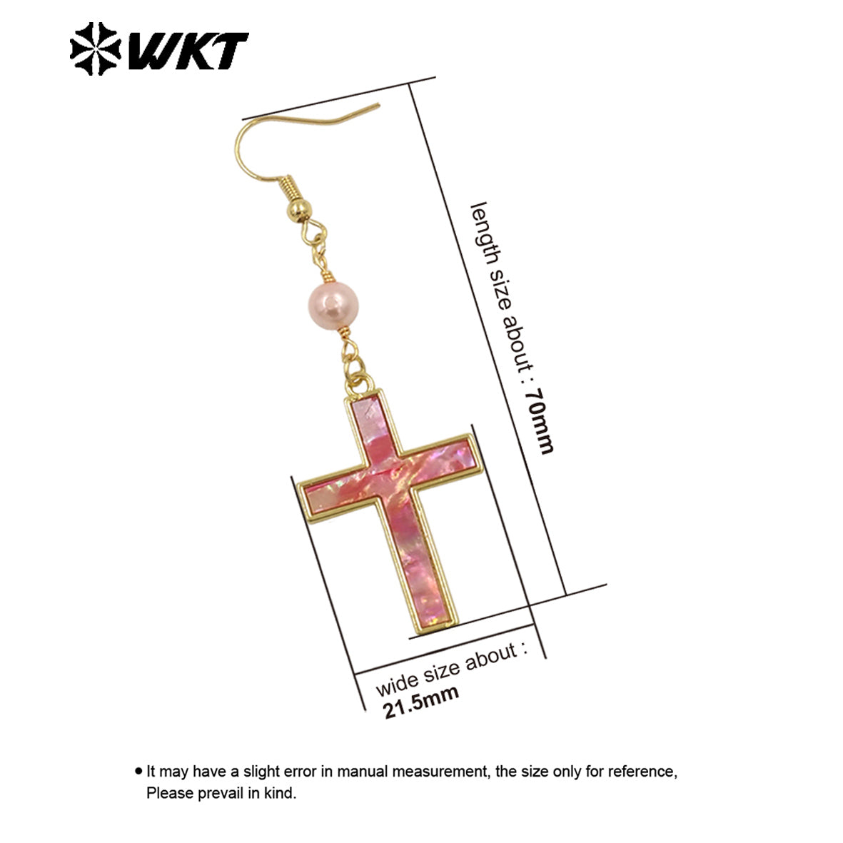 WT-MPE135 Wholesale Religious Christian Fashion Gold Bezel Setting Natural Shell Cross Pendant Earrings for Gift