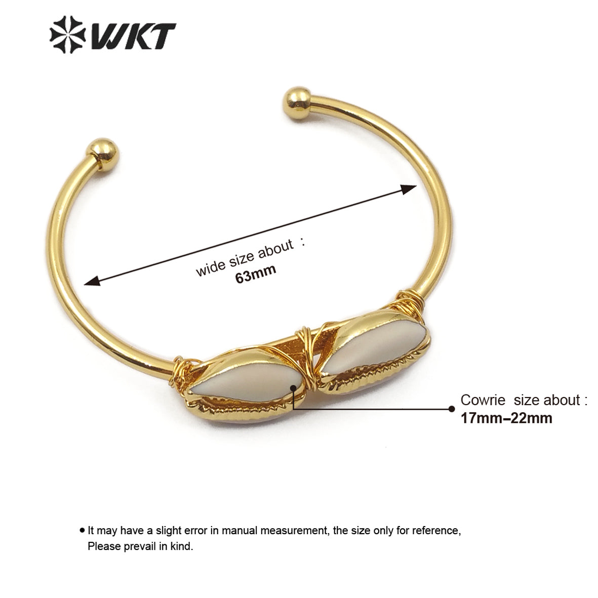 WT-B487 Wholesale Natural Cowrie Bangle Gold Plated Trim Fashion Jewelry Two Styles Can Choose Charm Bangle