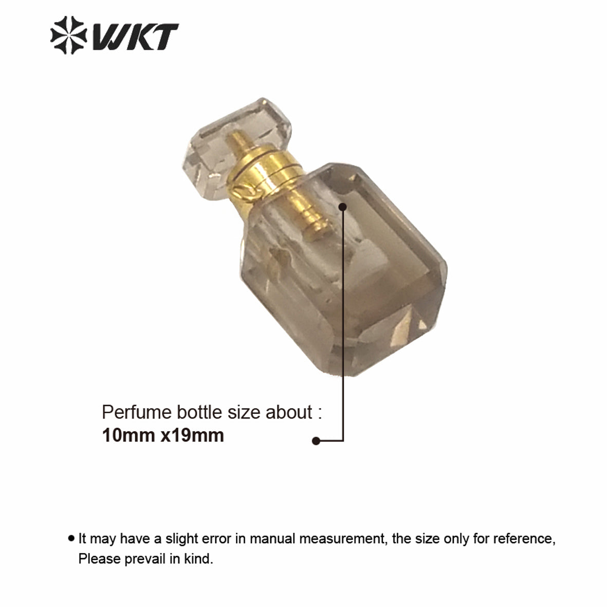 WT-P1573 WKT New Design Small Natural Stone Perfume Bottle Pendant Double Loops Gold Faceted Stone Carved Cube Perfume Bottle