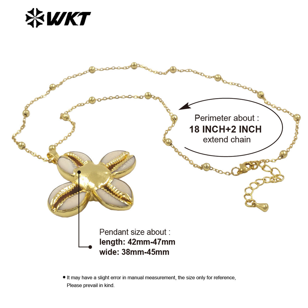 WT-JN296 Wholesale New Products Stylish 18K Gold Plated Natural Cowrie Shell Cross Unisex Necklace for Friends As Birthday Gifts