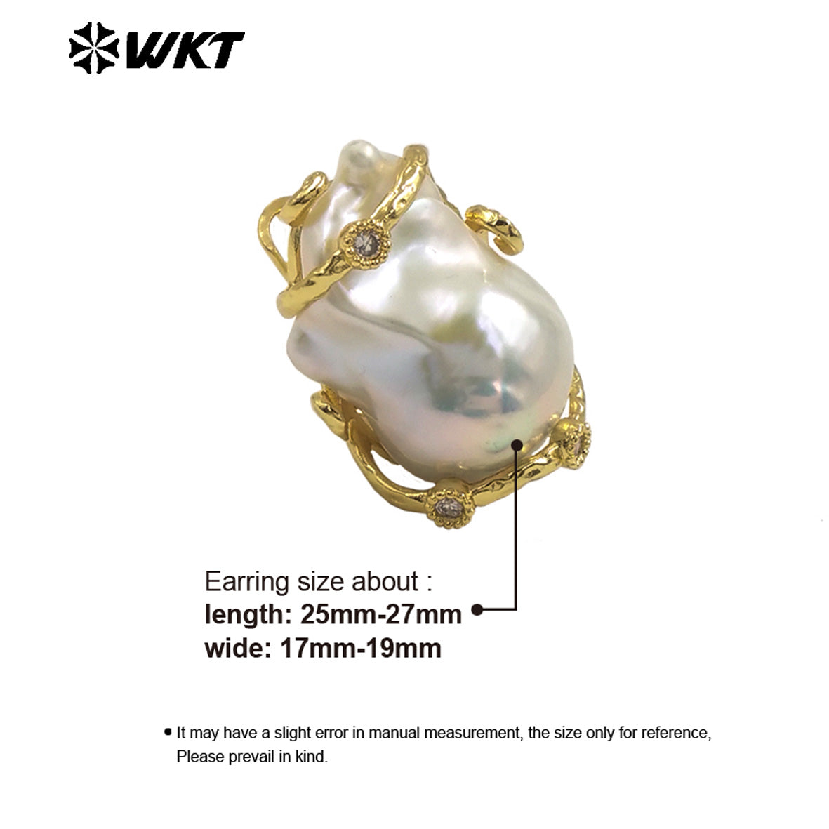 WT-MPE149 Amazing Gorgeous Natural Randomly Shape Baroque Studs With Cubic Zircon Claw Setting Pearl Earrings