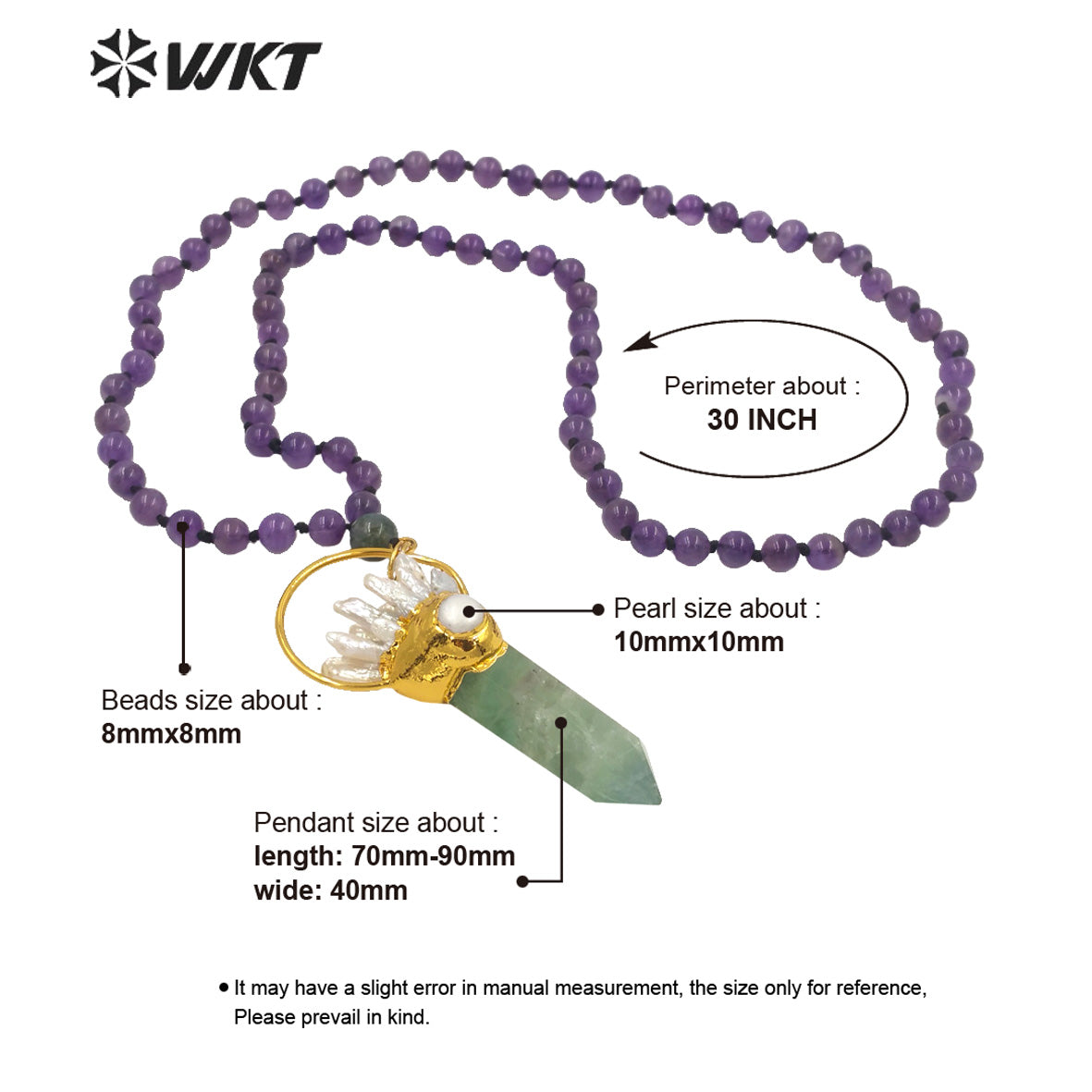 WT-N1246 Wholesale Women Gorgeous Long Beads Stone Fluorite Necklace Gold Fashion Big Chunky Spirit Point Stone Necklace