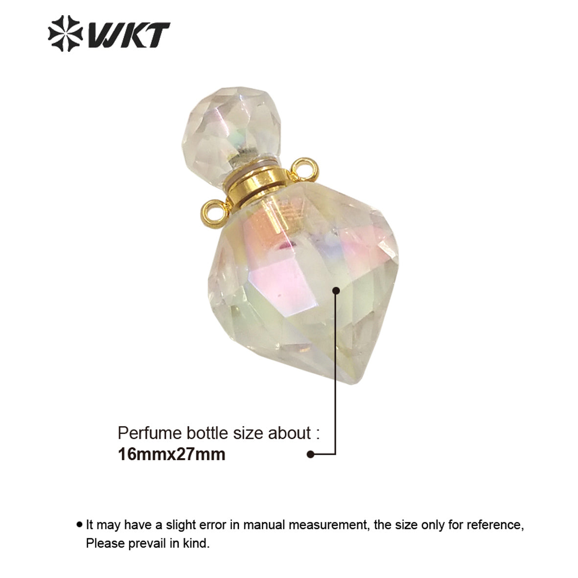 WT-P1711 WKT New Fashion Gold Exclusive Aura Angel Crystal Quartz Perfume Bottle Pendant Lady Elegant Small Aura Stone Bottle