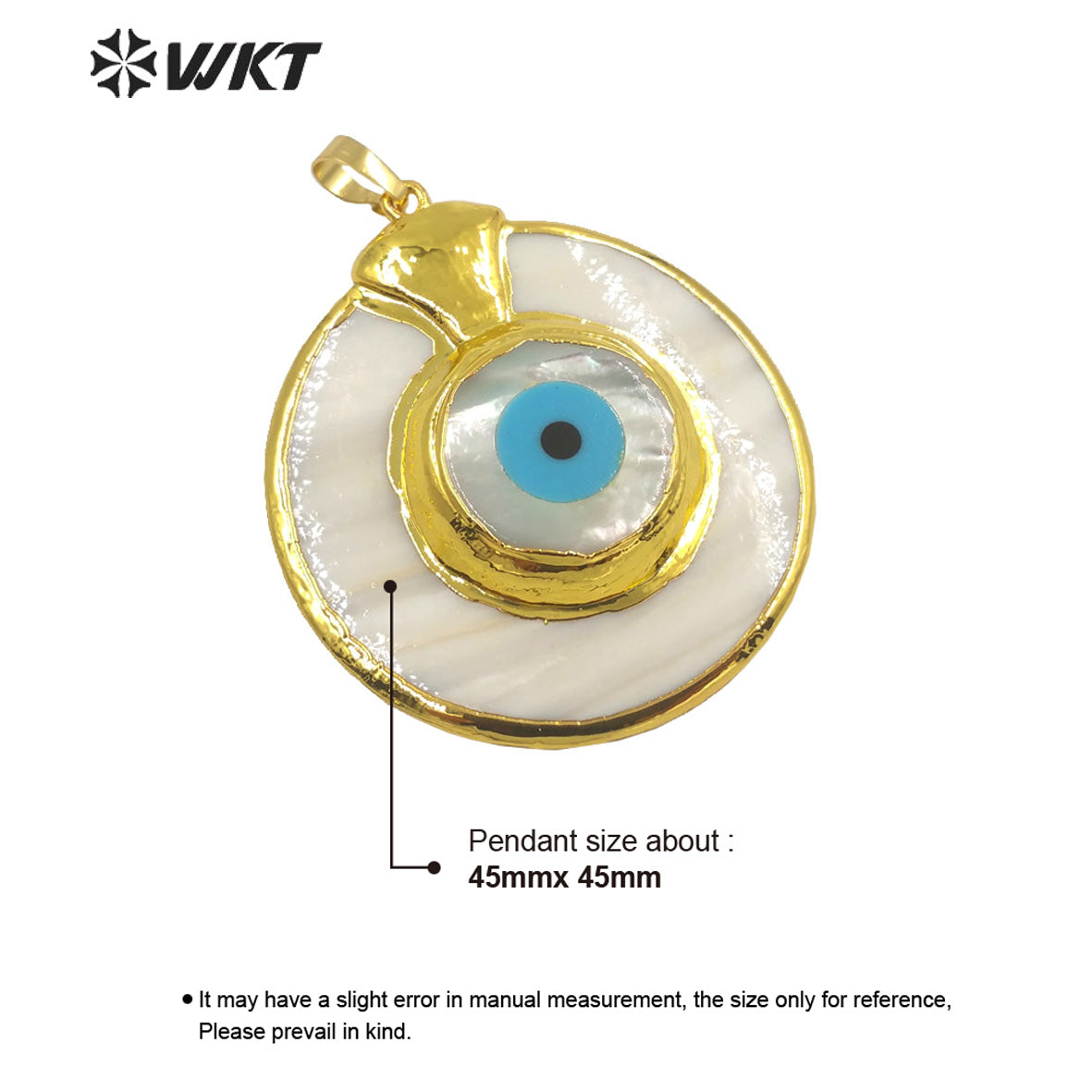 WT-JP260 WKT Newest Design Big Round Natural White Shell Eye Pendant Women Gorgeous Lucky Turkey Eye Shell Pendants