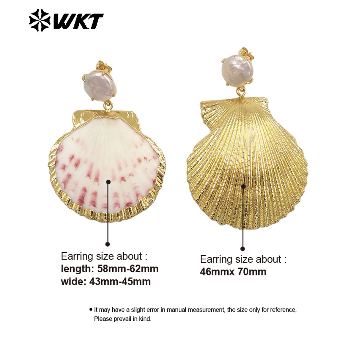 WT-MPE164 Popular Sales Ladies 18K Gold Natural Scallop Shell And Pearl Earrings For Summer Beach Vacation Jewelry Accessory