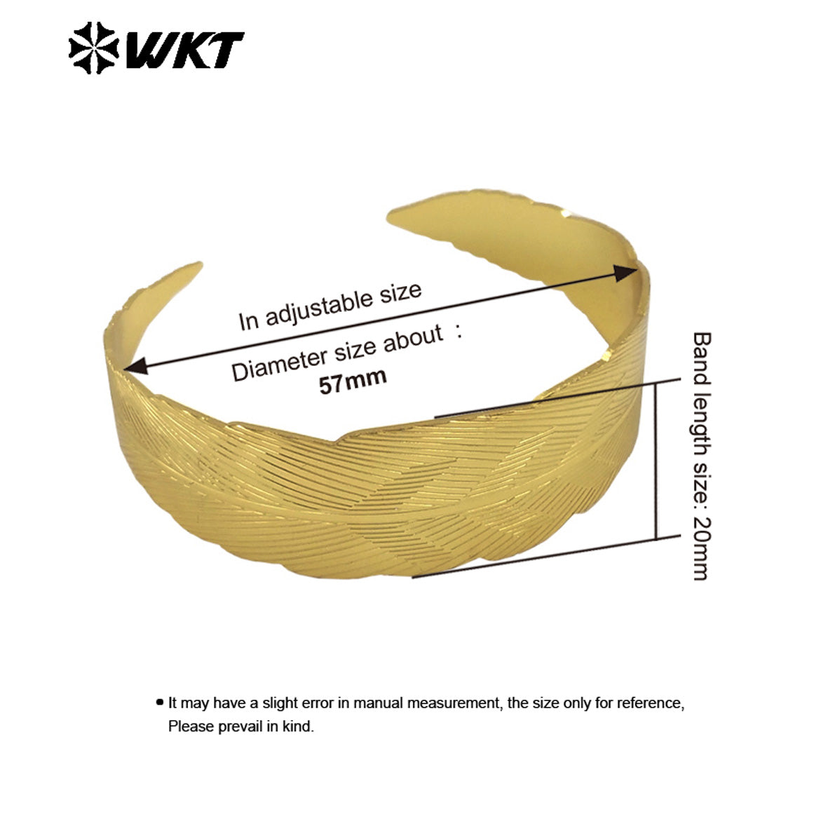 WT-B690 New Design Elegant and Simple 18K Gold Plated Natural Brass Adjustable Leaf Pattern Bracelet for Women Party Accessory